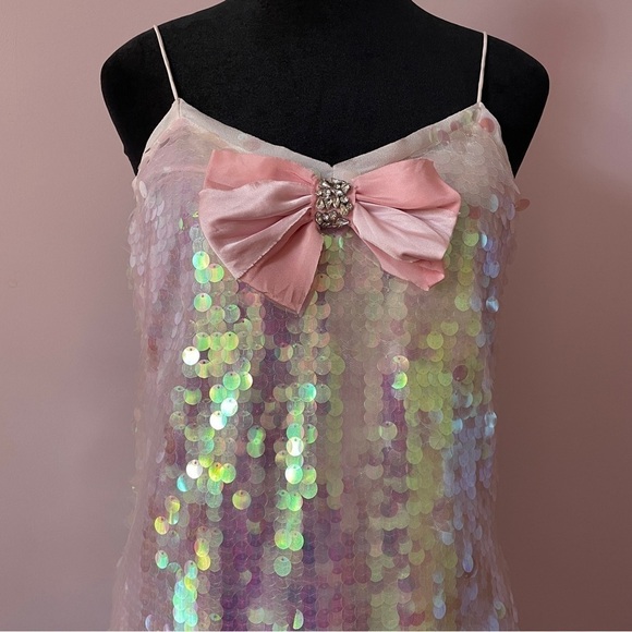 NEW! LoveShackFancy- Kumi Sequin Statement Dress Pink Iridescent Size Small - Picture 7 of 16
